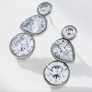NEW~ Anthropologie Silver Duet Crystal Stud Earrings